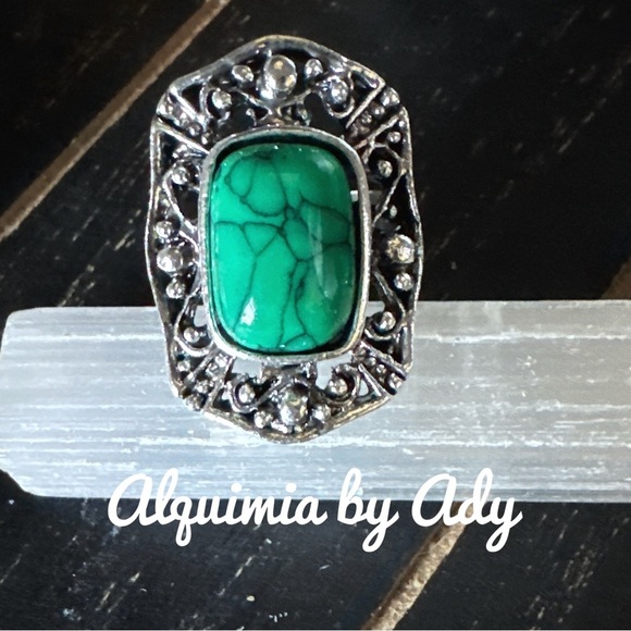 Alquimia by Ady Silver and Green Ring turquoise adjustable - Picture 1 of 1